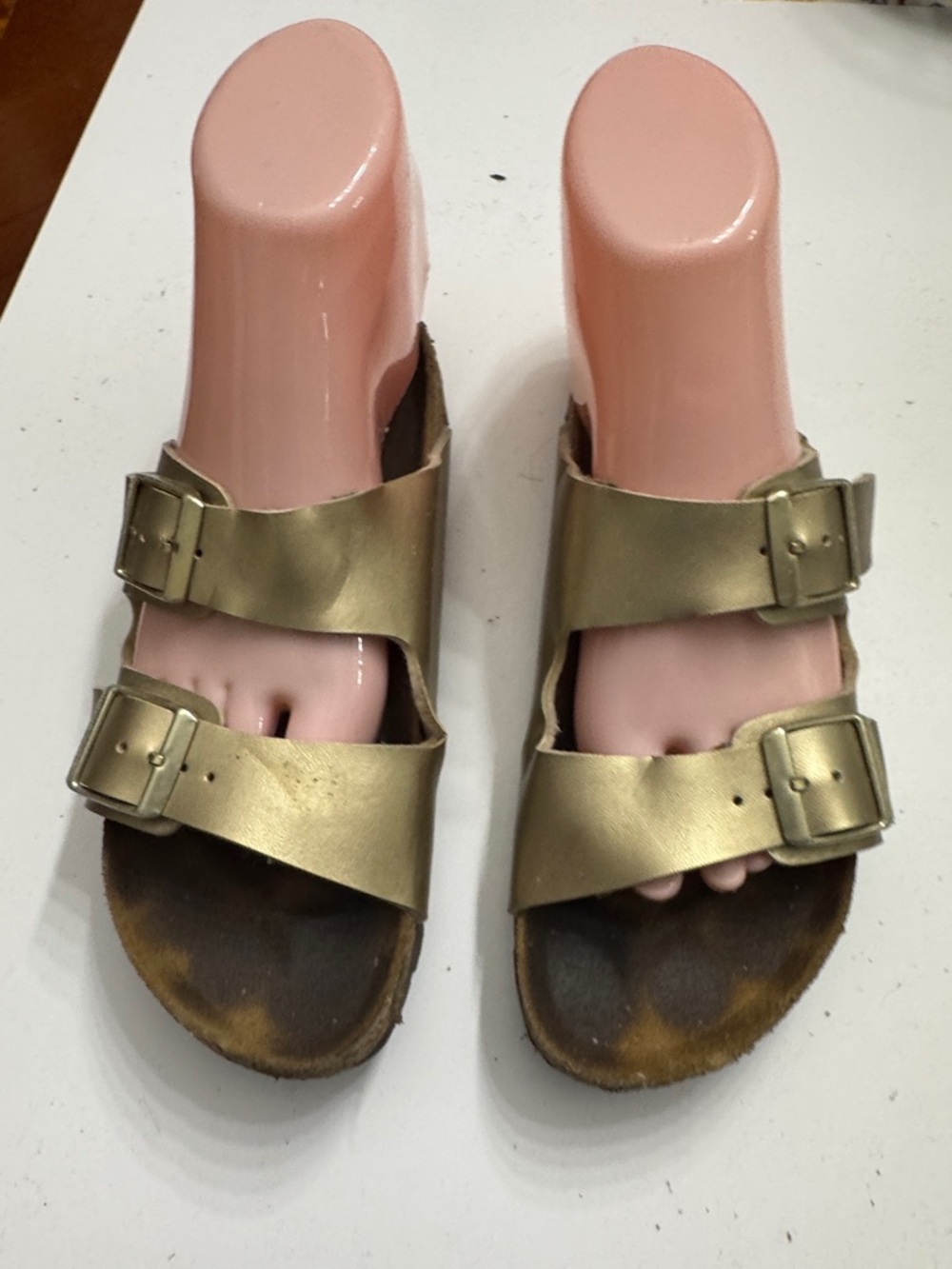 Birkenstock women Metallic Gold Double Buckle Slipper size 36